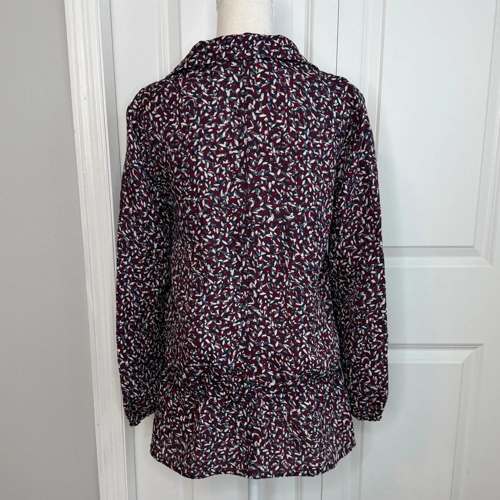 Tory Burch Blue Burgundy White Agate Confetti Tunic Blouse Silk Blend XS Fall